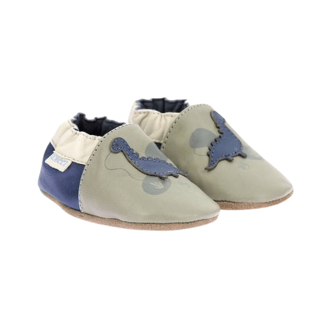 patuco piel primeros pasos roobeez dinosaurios kaki bleu bebé – GARÓS