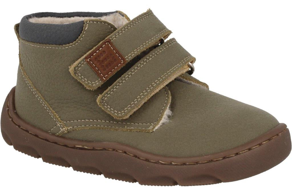 BOTÍN RESPETUOSO INFANTIL CON DOS VELCROS  NOBUCK LAVABLE VERDE SALVIA - ANDANINES
