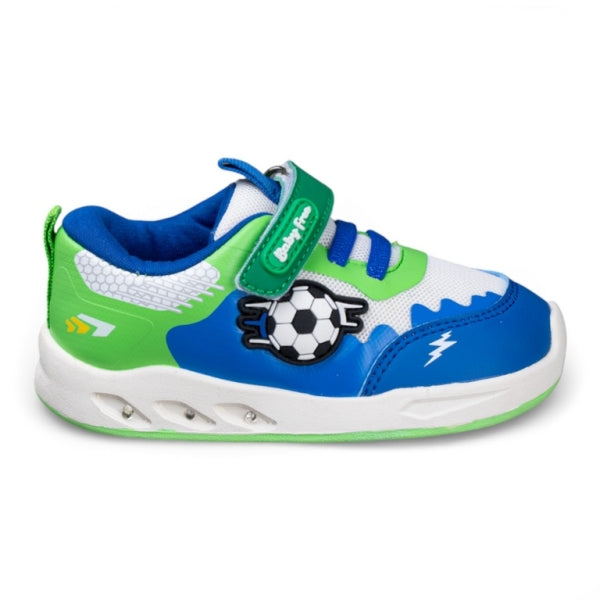DEPORTIVA BAREFOOT LUCES VELCRO Y CORDONES ELÁSTICOS AZUL Y VERDE FÚTBOL - CHETTO