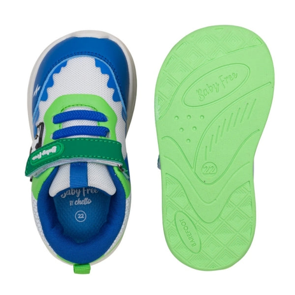 DEPORTIVA BAREFOOT LUCES VELCRO Y CORDONES ELÁSTICOS AZUL Y VERDE FÚTBOL - CHETTO