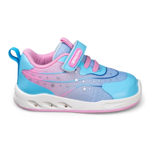 DEPORTIVA BAREFOOT LUCES VELCRO Y CORDONES ELÁSTICOS ROSA Y AZUL - CHETTO