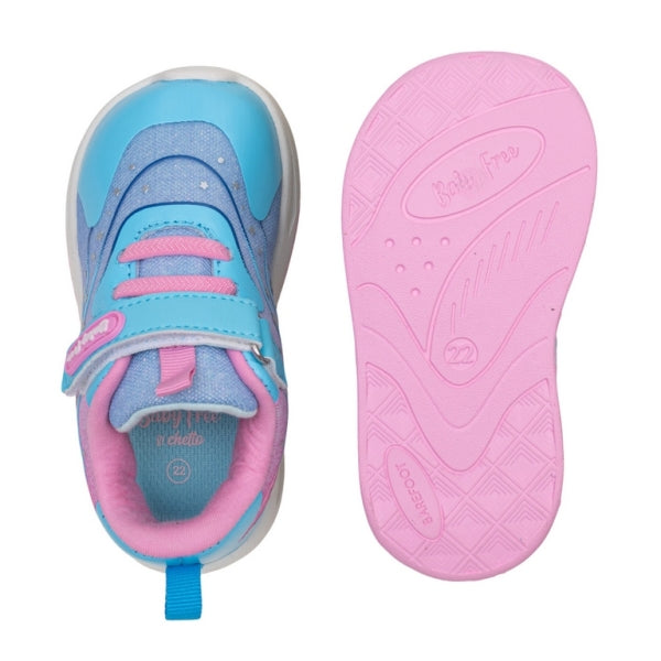 DEPORTIVA BAREFOOT LUCES VELCRO Y CORDONES ELÁSTICOS ROSA Y AZUL - CHETTO