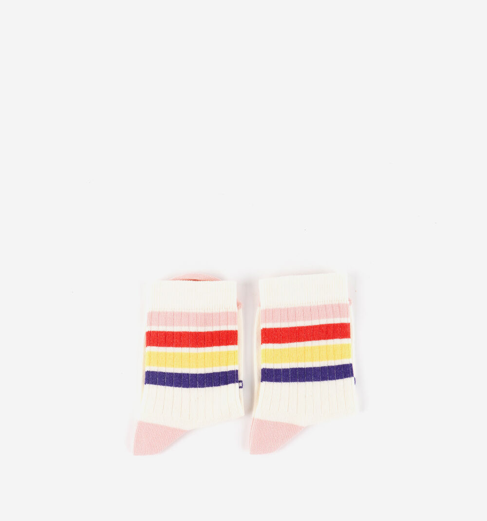 CALCETIN BAREFOOT INFANTIL ALGODÓN RAYAS MULTICOLOR ROSA - VICTORIA
