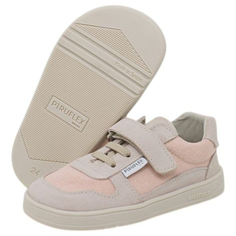 DEPORTIVA  BAREFOOT VELCRO Y ELASTICO 5004-4 LONA ECOWORLD Y SERRAJE ROSA - PIRUFLEX