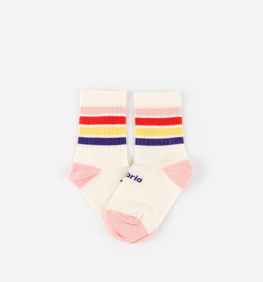 CALCETIN BAREFOOT INFANTIL ALGODÓN RAYAS MULTICOLOR ROSA - VICTORIA