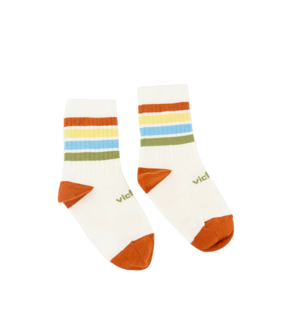 CALCETIN BAREFOOT INFANTIL ALGODÓN RAYAS MULTICOLOR NARANJA - VICTORIA