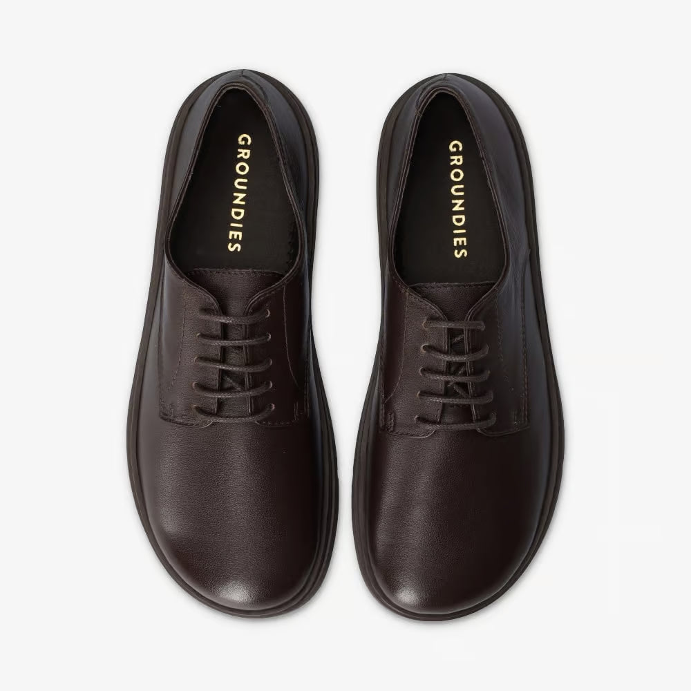 ZAPATO BAREFOOT UNISEX CORDONES TRENTO PIEL NEGRO - GROUNDIES
