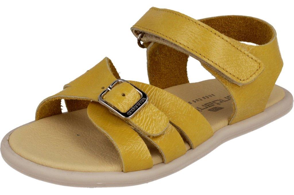 SANDALIA RESPETUOSA INFANTIL CON  VELCRO Y HEBILLA MARA PIEL MOSTAZA CON BRILLO- ANDANINES