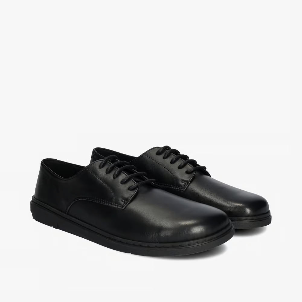 ZAPATO BAREFOOT UNISEX CORDONES TRENTO PIEL NEGRO - GROUNDIES