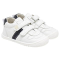 DEPORTIVA  BAREFOOT DOBLE VELCRO 3000-3 MICRO BLANCO Y PIEL MARINO - PIRUFLEX