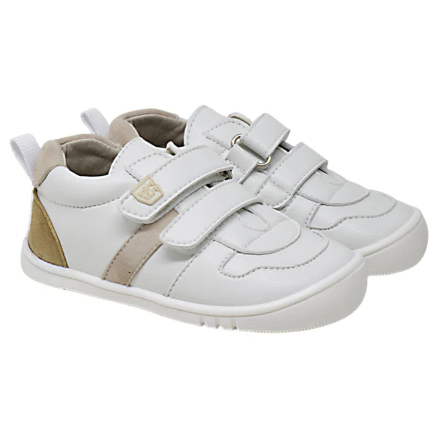 DEPORTIVA  BAREFOOT DOBLE VELCRO 3002-2 MICRO BLANCO Y SERRAJE ARENA - PIRUFLEX