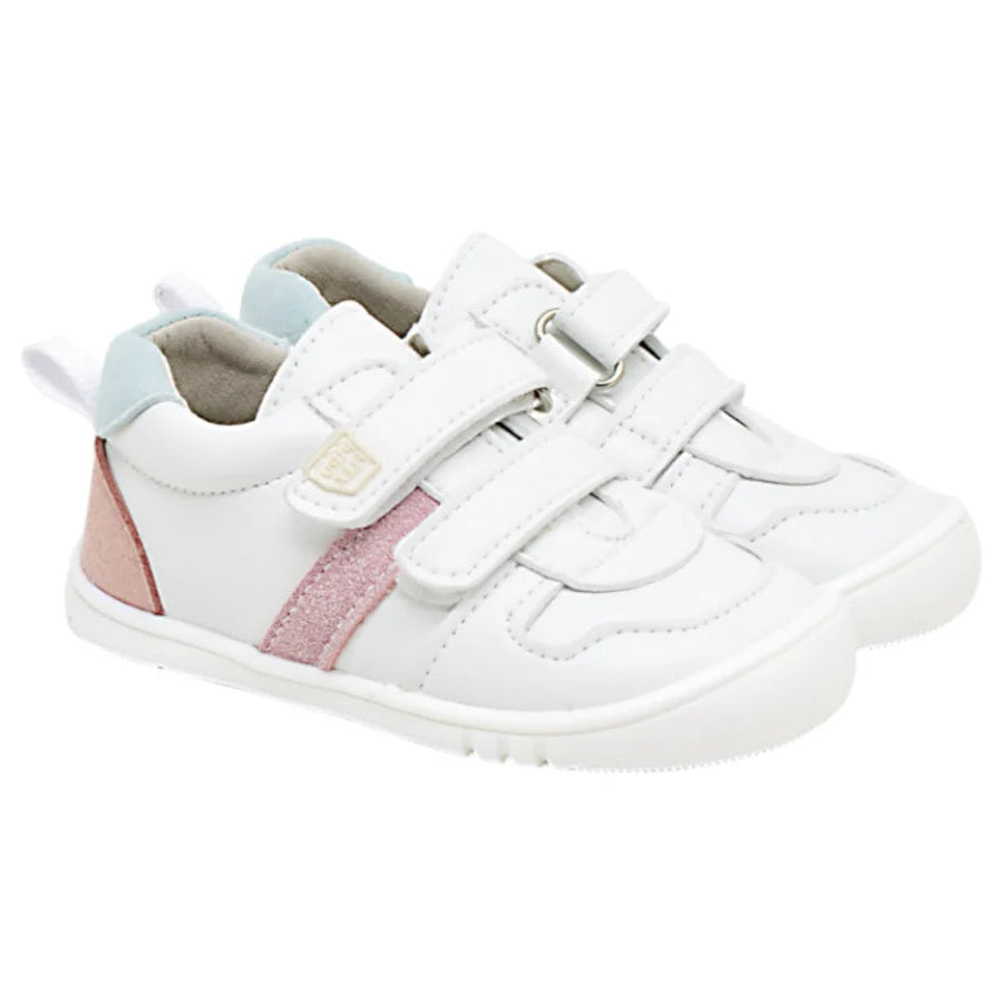 DEPORTIVA  BAREFOOT DOBLE VELCRO 3002-1 MICRO BLANCO Y SERRAJE ROSA - PIRUFLEX (Copia)