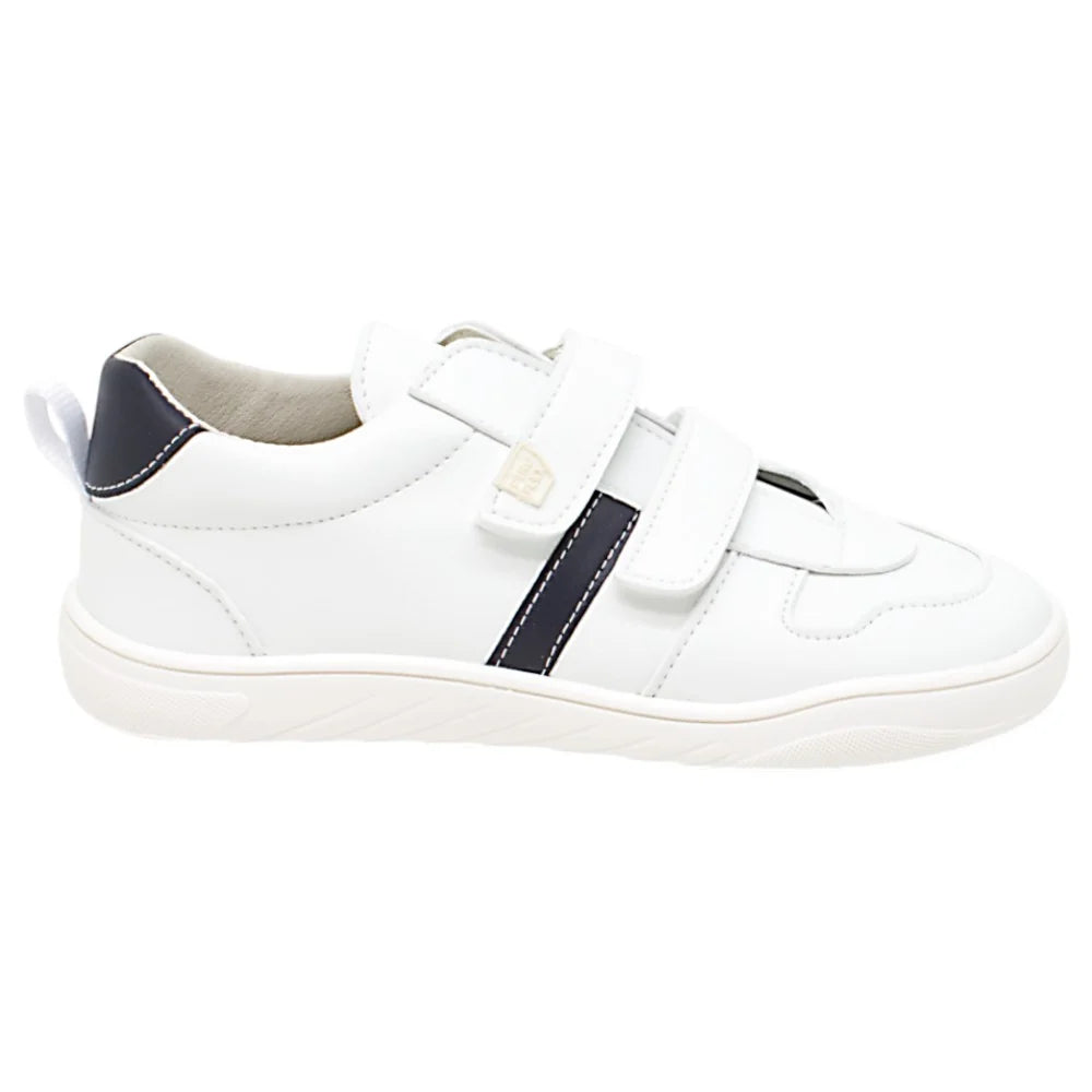 DEPORTIVA  BAREFOOT DOBLE VELCRO 3000-3 MICRO BLANCO Y PIEL MARINO - PIRUFLEX