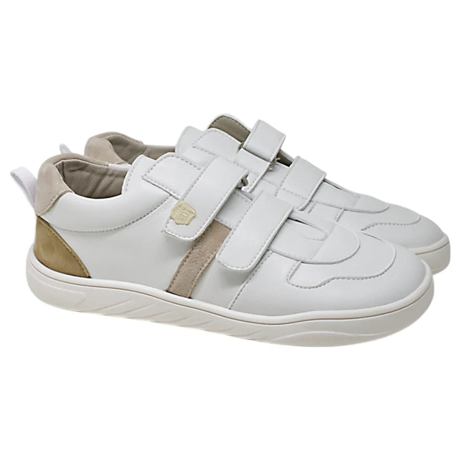 DEPORTIVA  BAREFOOT DOBLE VELCRO 3002-2 MICRO BLANCO Y SERRAJE ARENA - PIRUFLEX
