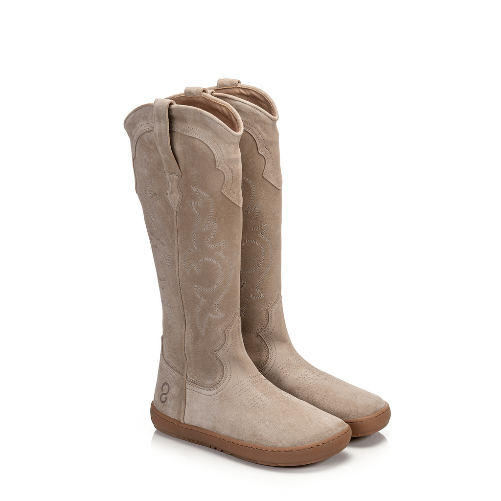 BOTA ALTA VAQUERA BAREFOOT ARIZONA PIEL SERRAJE BEIGE - SHAPEN - GARÓS