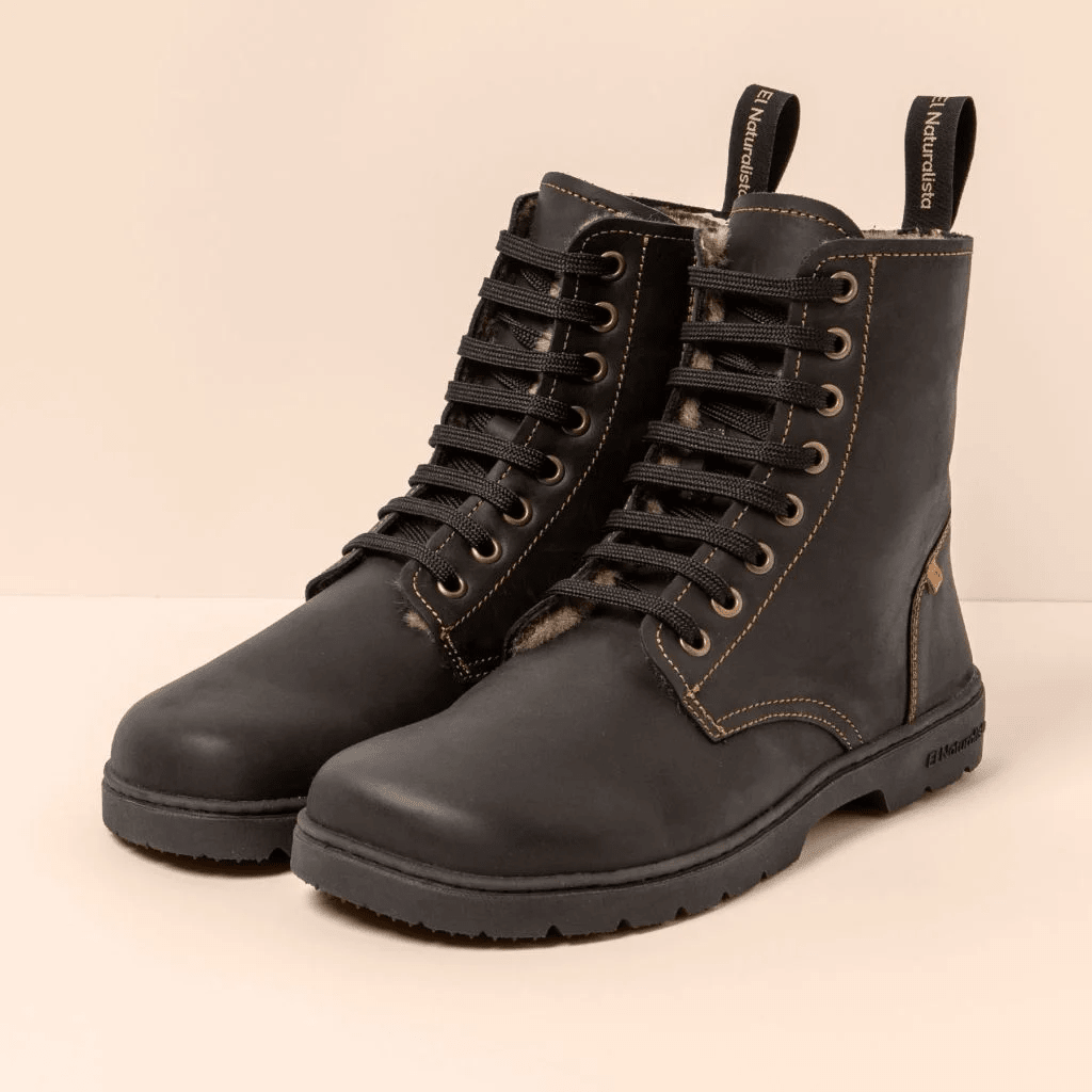 BOTA CON CORDONES BAREFOOT ADULTO N5264C ARIZONA NOMADA PIEL NEGRO CON FORRO DE PELO- EL NATURALISTA - GARÓS