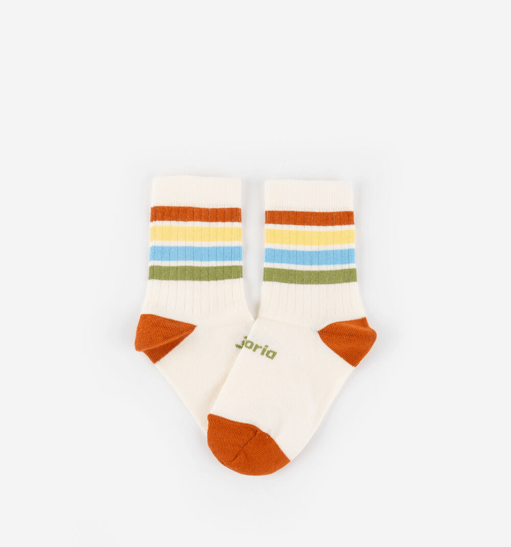 CALCETIN BAREFOOT INFANTIL ALGODÓN RAYAS MULTICOLOR NARANJA - VICTORIA - GARÓS