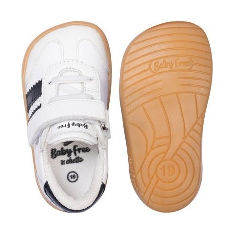 DEPORTIVA BAREFOOT BEBÉ " SAMBA" CON VELCRO Y ELÁSTICO PIEL 1125500 BLANCO Y NEGRO - CHETTOS - GARÓS
