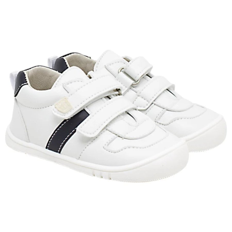 DEPORTIVA BAREFOOT DOBLE VELCRO 3000-3 MICRO BLANCO Y PIEL MARINO - PIRUFLEX - GARÓS