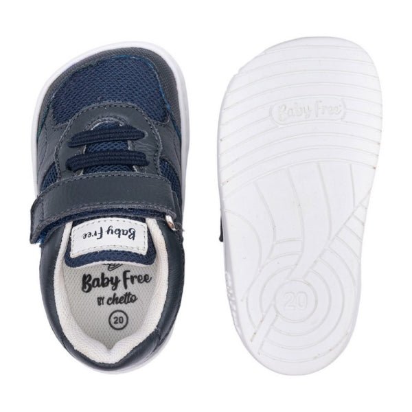 DEPORTIVA BAREFOOT INFANTIL CON VELCRO Y ELÁSTICO 1126001 PIEL Y TEJIDO AZUL MARINO - CHETTO - GARÓS