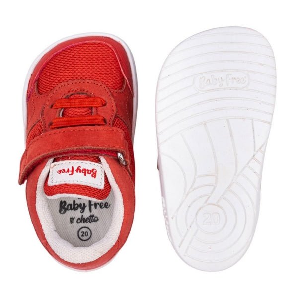 DEPORTIVA BAREFOOT INFANTIL CON VELCRO Y ELÁSTICO 1126001 PIEL Y TEJIDO ROJO - CHETTO - GARÓS