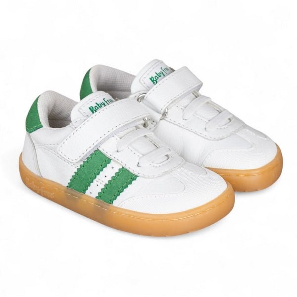 DEPORTIVA BAREFOOT JUNIOR "SAMBA" BLANCO Y VERDE CON VELCRO Y ELÁSTICO 1125530 PIEL - CHETTO - GARÓS
