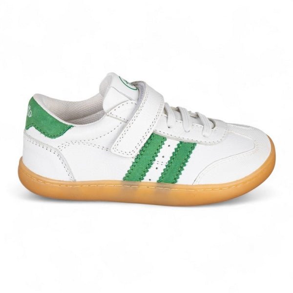 DEPORTIVA BAREFOOT JUNIOR "SAMBA" BLANCO Y VERDE CON VELCRO Y ELÁSTICO 1125530 PIEL - CHETTO - GARÓS