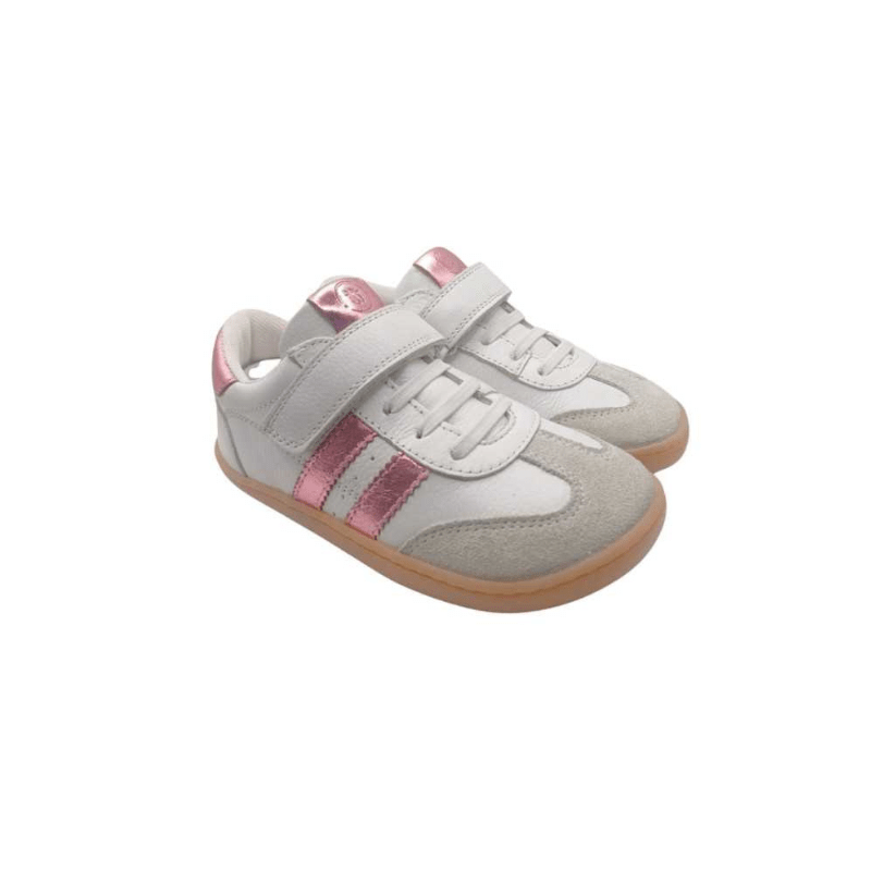 DEPORTIVA BAREFOOT JUNIOR "SAMBA" CON VELCRO Y ELÁSTICO PIEL 1125530 BLANCO Y ROSA - CHETTO - GARÓS