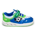 DEPORTIVA BAREFOOT LUCES VELCRO Y CORDONES ELÁSTICOS AZUL Y VERDE FÚTBOL - CHETTO - GARÓS