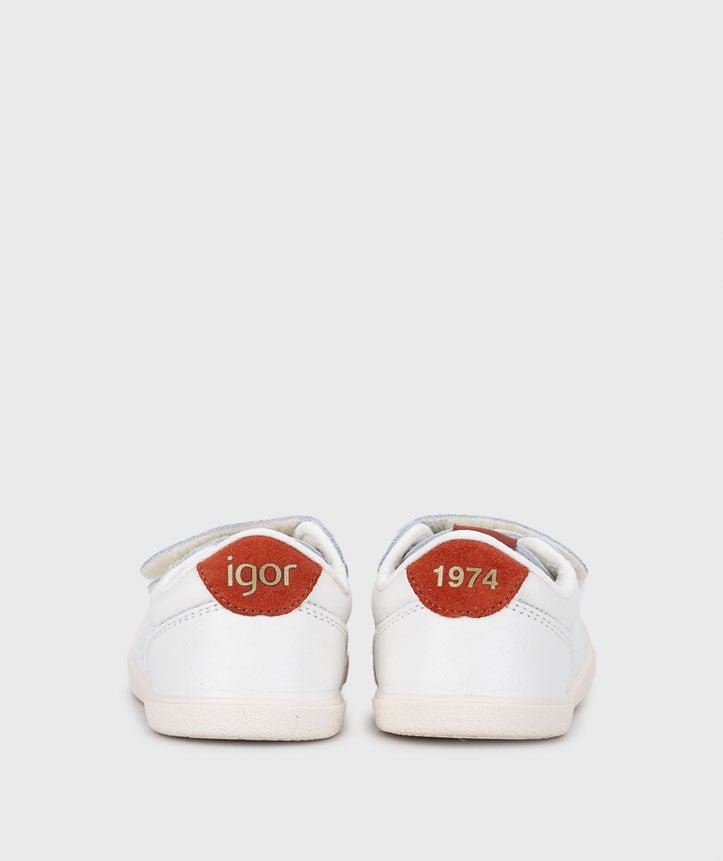 DEPORTIVA BAREFOOT MEDIUM TENNIS PIEL BLANCA Y TEJA - IGOR - GARÓS