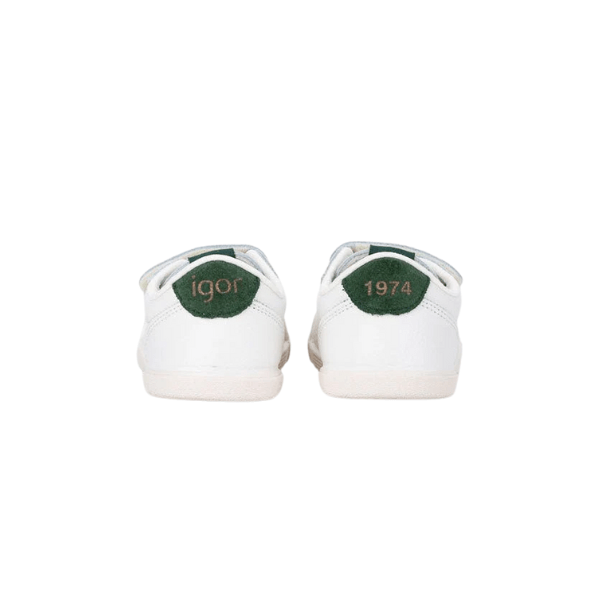 DEPORTIVA BAREFOOT MEDIUM TENNIS PIEL BLANCA Y VERDE MUSGO - IGOR - GARÓS
