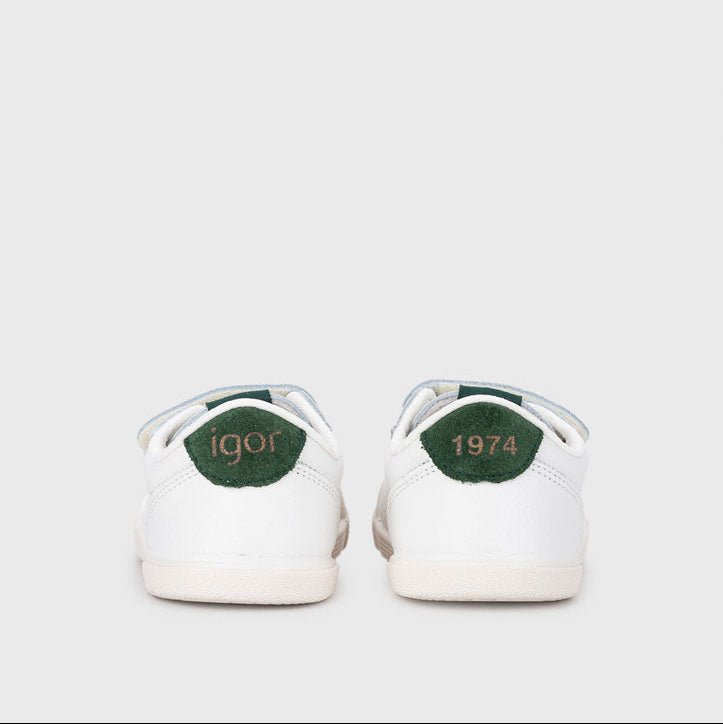 DEPORTIVA BAREFOOT MEDIUM TENNIS PIEL BLANCA Y VERDE MUSGO - IGOR - GARÓS