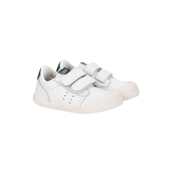 DEPORTIVA BAREFOOT MEDIUM TENNIS PIEL BLANCA Y VERDE MUSGO - IGOR - GARÓS