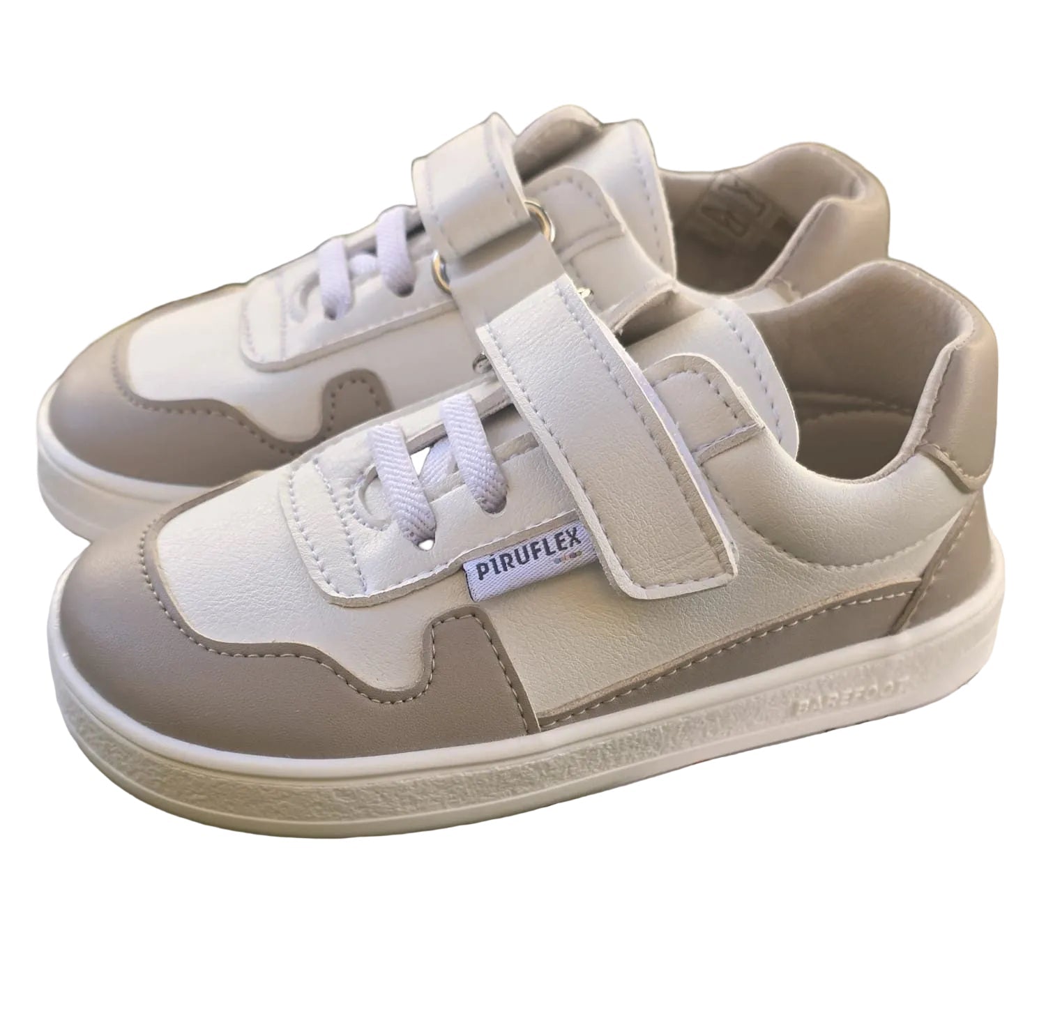 DEPORTIVA BAREFOOT VELCRO Y ELASTICO 5005 - 5 MICRO BLANCO Y BEIGE - PIRUFLEX - GARÓS