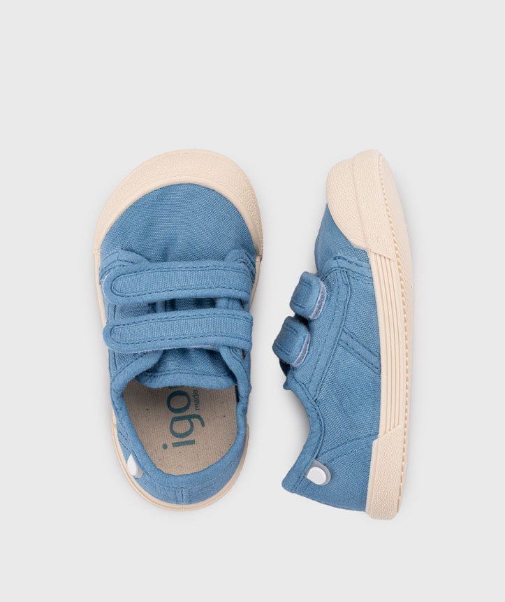 DEPORTIVA INFANTIL BAREFOOT MEDIUM LONA VELCRO AZUL JEANS - IGOR - GARÓS