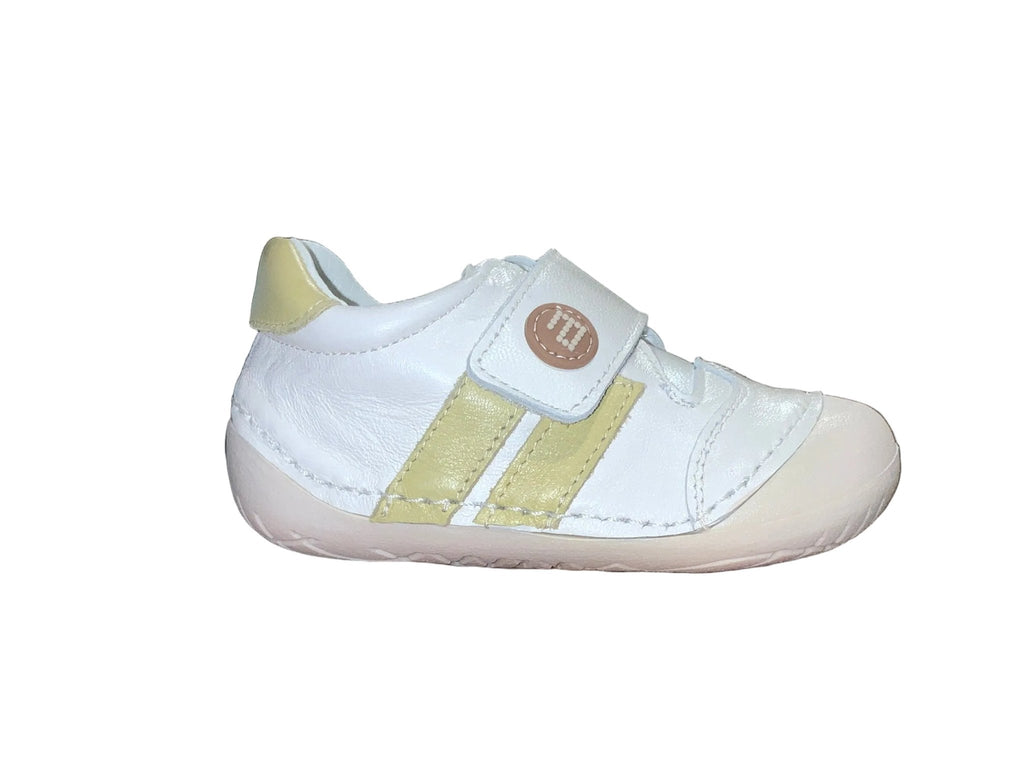 DEPORTIVA RESPETUOSA PRIMEROS PASOS CON VELCRO PIEL BLANCA Y AMARILLO - GATEAFLEX - ANDANINES - GARÓS