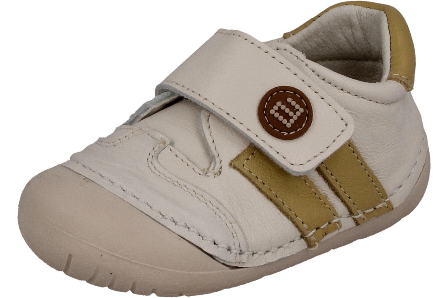 DEPORTIVA RESPETUOSA PRIMEROS PASOS CON VELCRO PIEL BLANCA Y AMARILLO - GATEAFLEX - ANDANINES - GARÓS