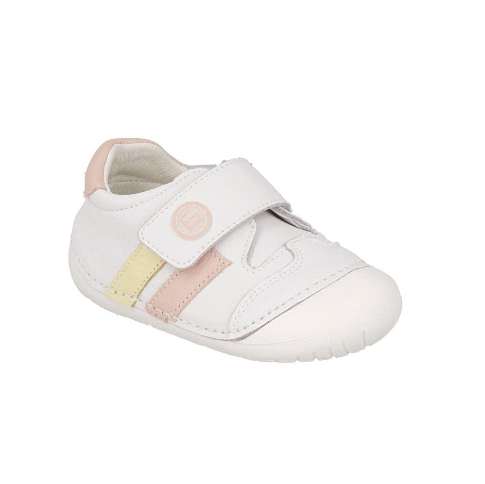 DEPORTIVA RESPETUOSA PRIMEROS PASOS CON VELCRO PIEL BLANCA Y ROSA - GATEAFLEX - ANDANINES - GARÓS