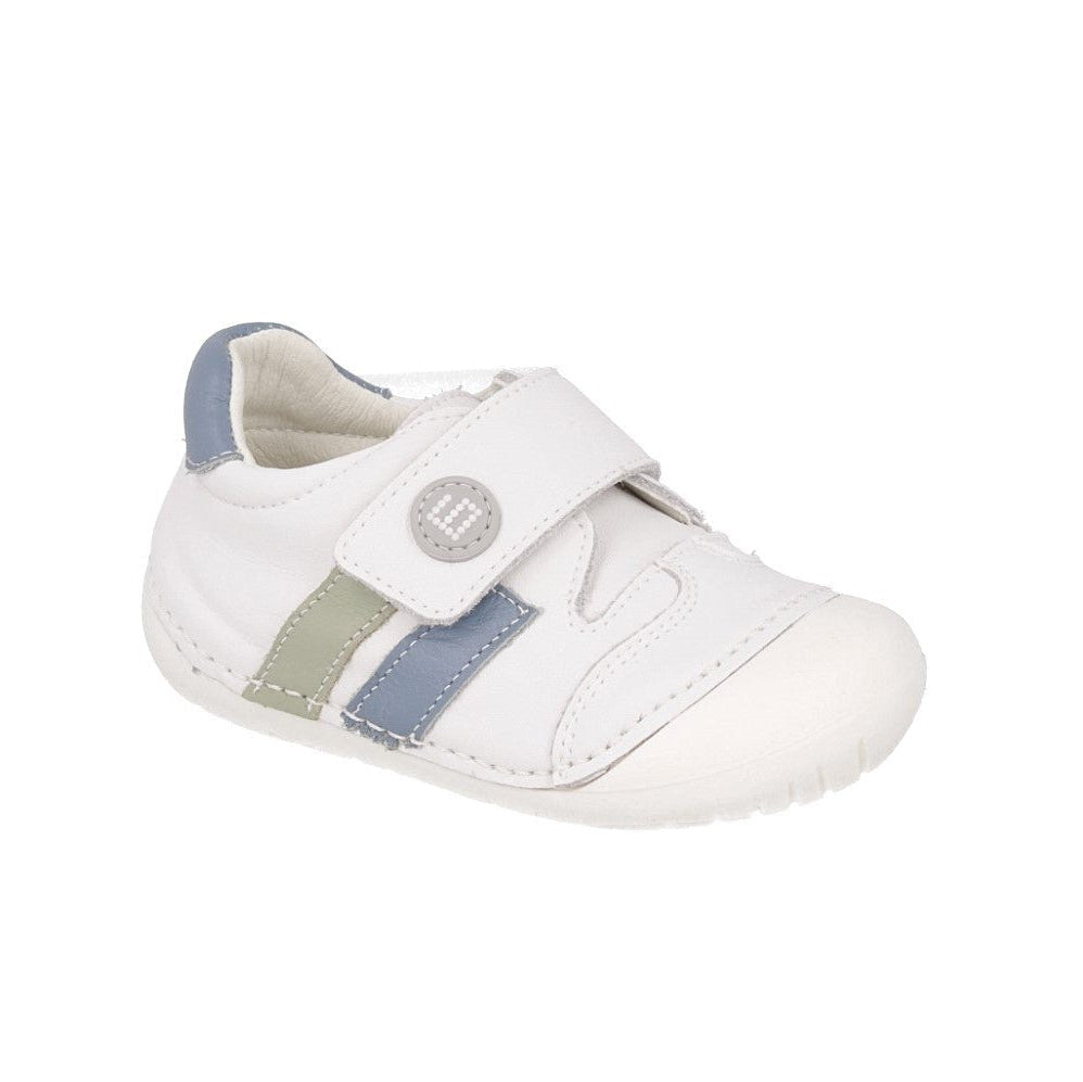 DEPORTIVA RESPETUOSA PRIMEROS PASOS CON VELCRO ZEUS PIEL BLANCA Y AZUL - GATEAFLEX - ANDANINES - GARÓS