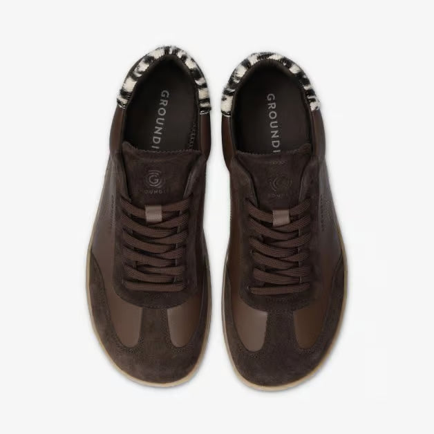 DEPORTIVA BAREFOOT MUJER PANAMA PIEL MARRÓN Y ZEBRA - GROUNDIES