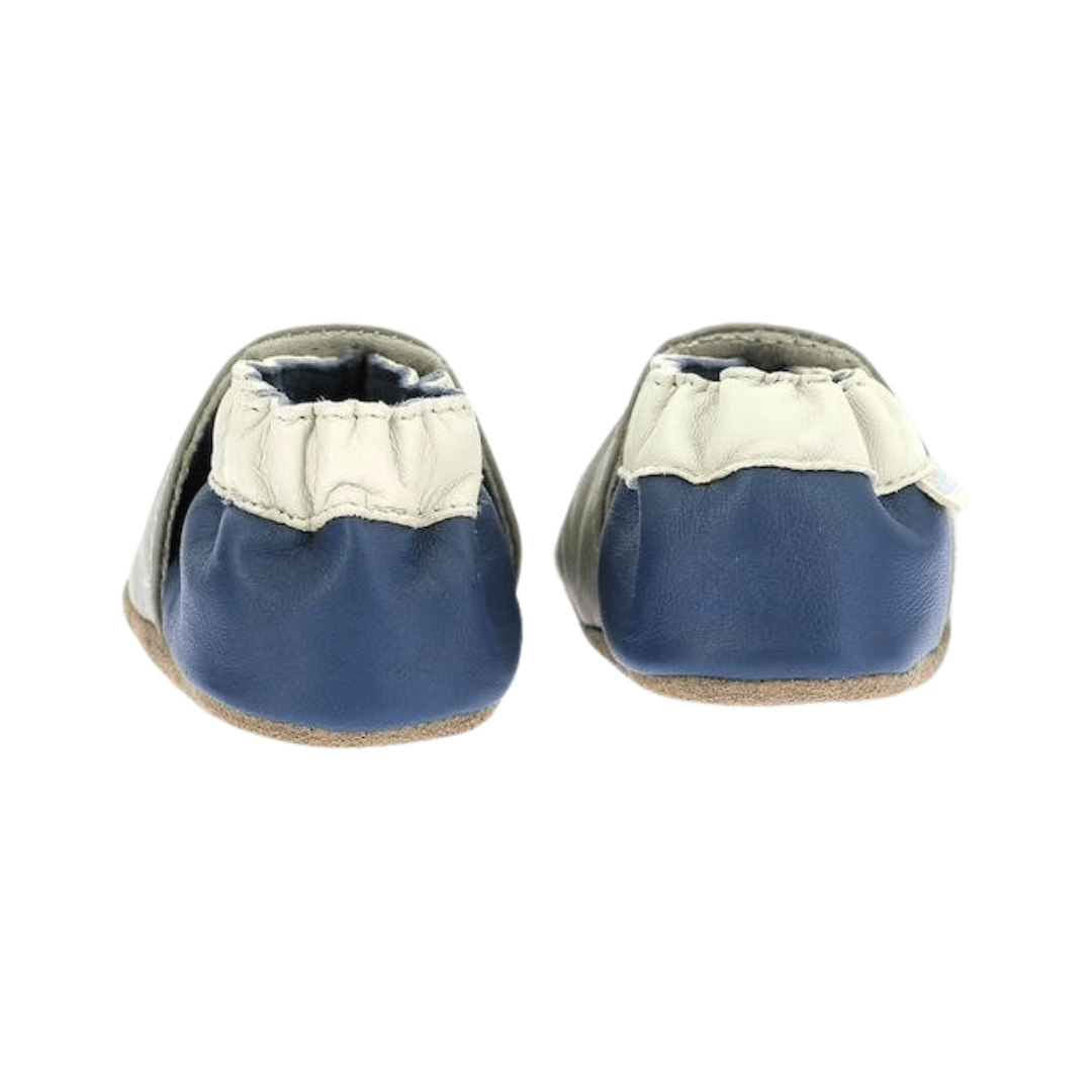 PATUCO PIEL PRIMEROS PASOS ROBEEZ DINOSAURIOS KAKI BLEU BEBÉ - GARÓS