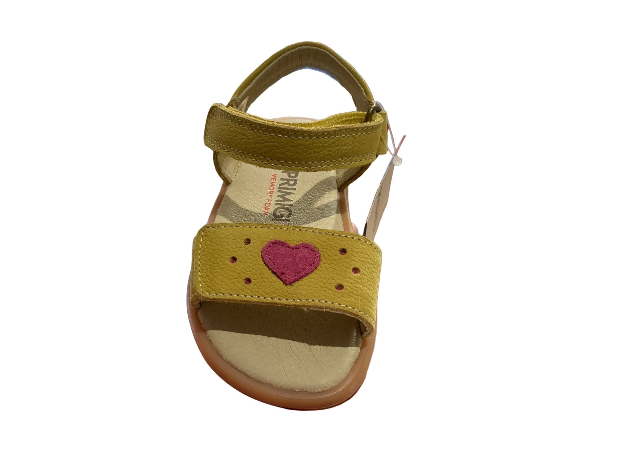 SANDALIA ABIERTA BAREFOOT INFANTIL SANDALO THIN 1416722 PIEL AMARILLO CON CORAZÓN - PRIMIGI - GARÓS