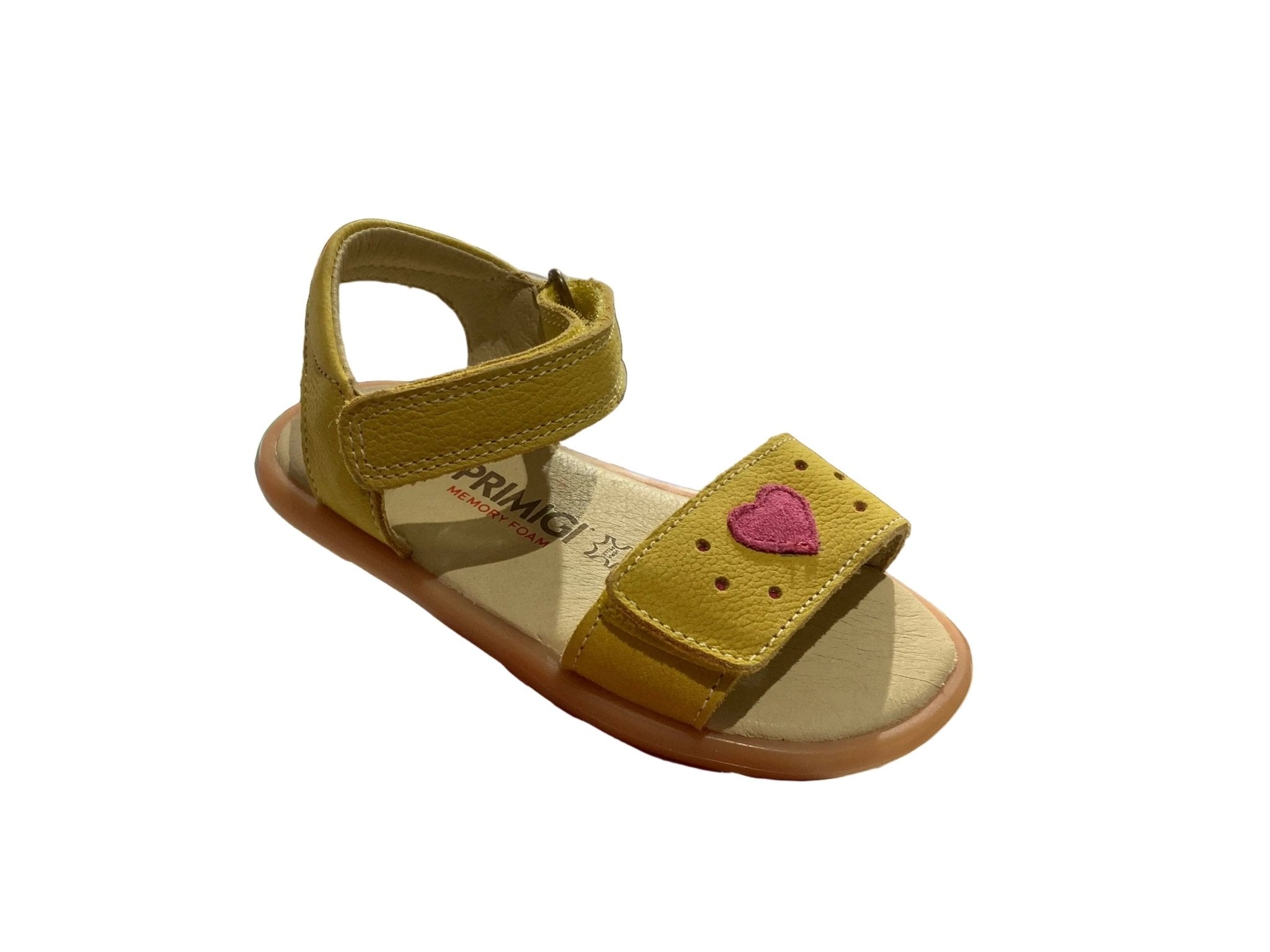 SANDALIA ABIERTA BAREFOOT INFANTIL SANDALO THIN 1416722 PIEL AMARILLO CON CORAZÓN - PRIMIGI - GARÓS