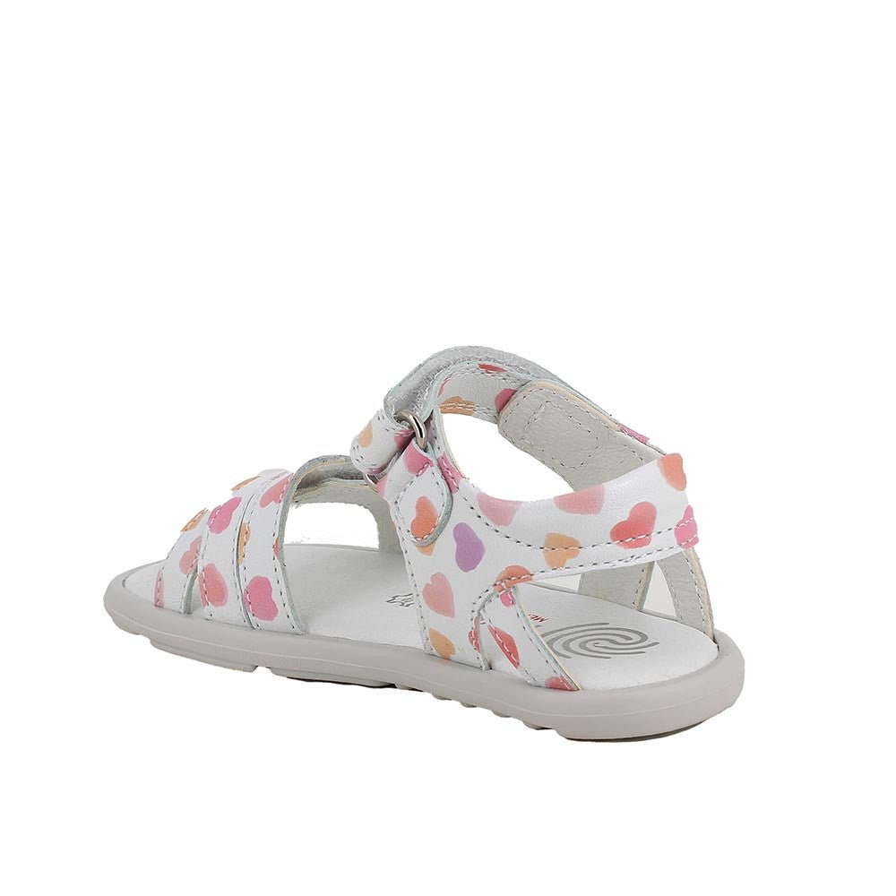 SANDALIA BAREFOOT INFANTIL 1416933 PIEL BLANCA Y ROSA CORAZONES - PRIMIGI - GARÓS
