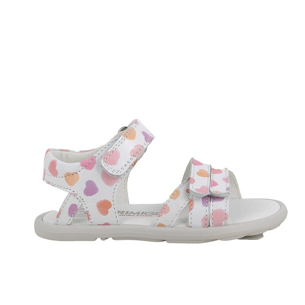 SANDALIA BAREFOOT INFANTIL 1416933 PIEL BLANCA Y ROSA CORAZONES - PRIMIGI - GARÓS