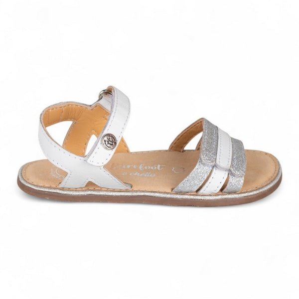 SANDALIA BAREFOOT INFANTIL CON VELCRO 1126016 PIEL BLANCO Y PLATA - CHETTO - GARÓS