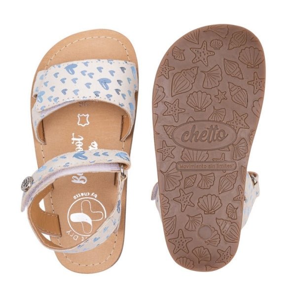 SANDALIA BAREFOOT INFANTIL CON VELCRO 1126020 PIEL BLANCO CON CORAZONES - CHETTO - GARÓS