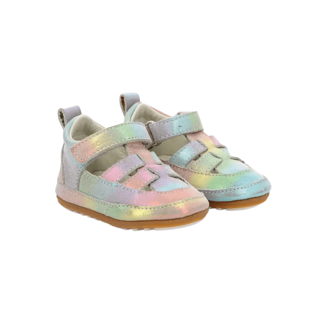 SANDALIA CANGREJERA DE PIEL RESPETUOSA ROBEEZ MINIZ MULTICOLOR IRIDISCENTE - GARÓS