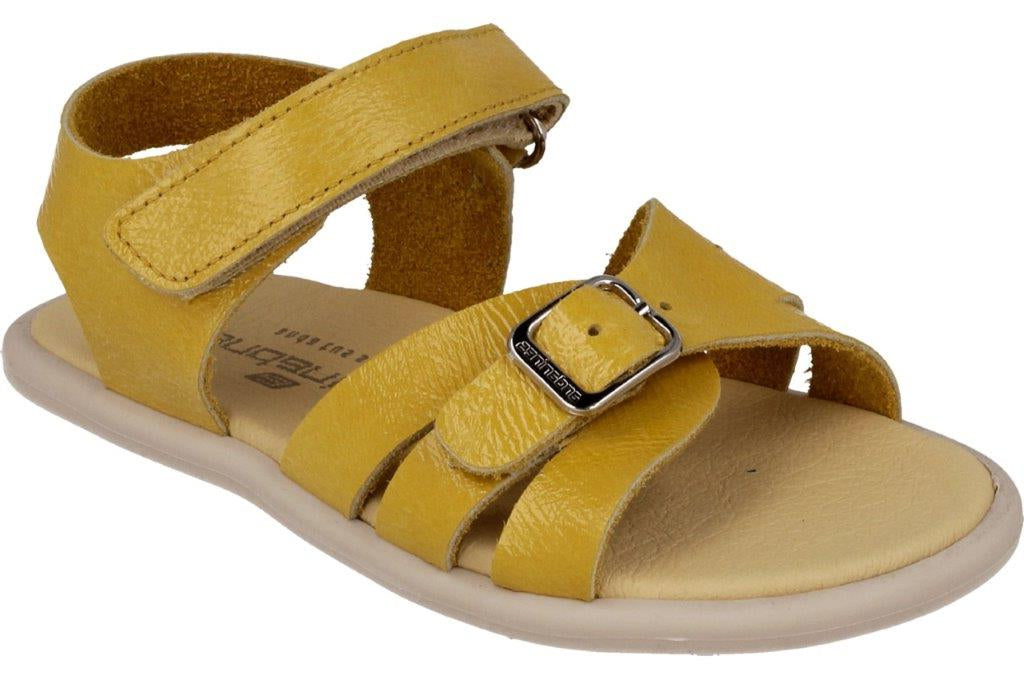 SANDALIA RESPETUOSA INFANTIL CON VELCRO Y HEBILLA MARA PIEL MOSTAZA CON BRILLO- ANDANINES - GARÓS