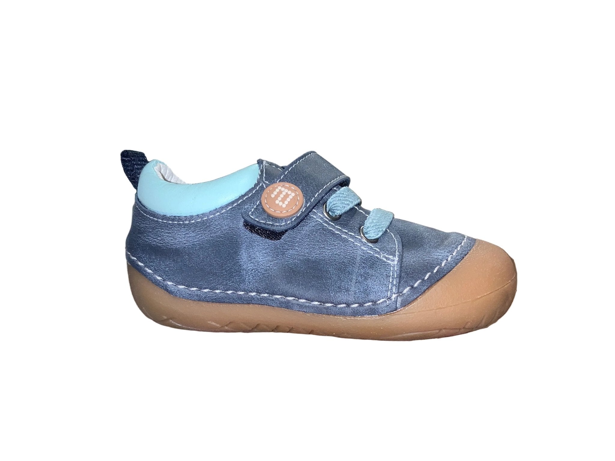 ZAPATO RESPETUOSO PRIMEROS PASOS CON VELCRO Y ELÁSTICO PIEL AZUL Y AGUAMARINA - GATEAFLEX - ANDANINES - GARÓS
